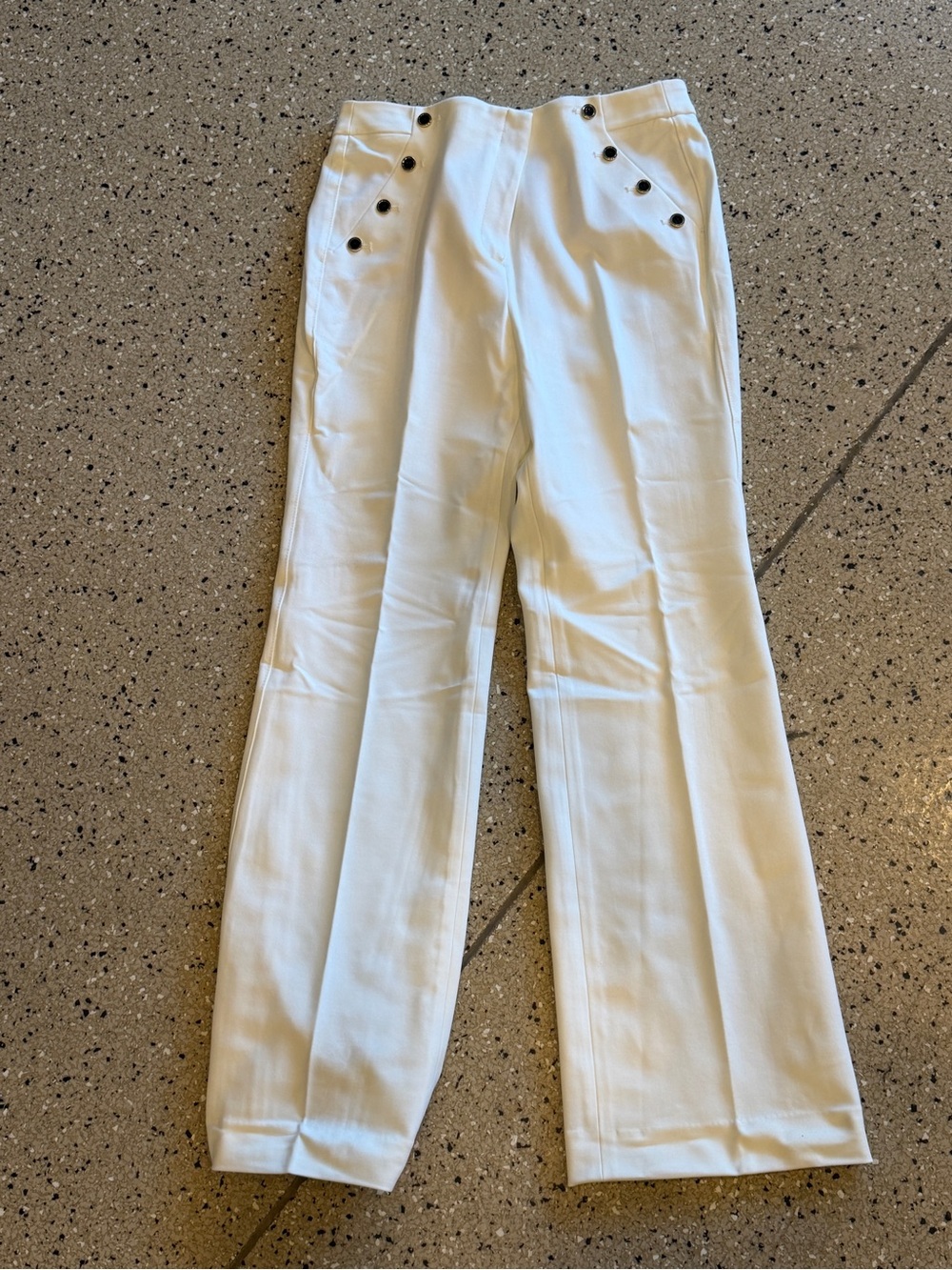 White House Black Market Cream Wide-Leg Sailor Button Trousers